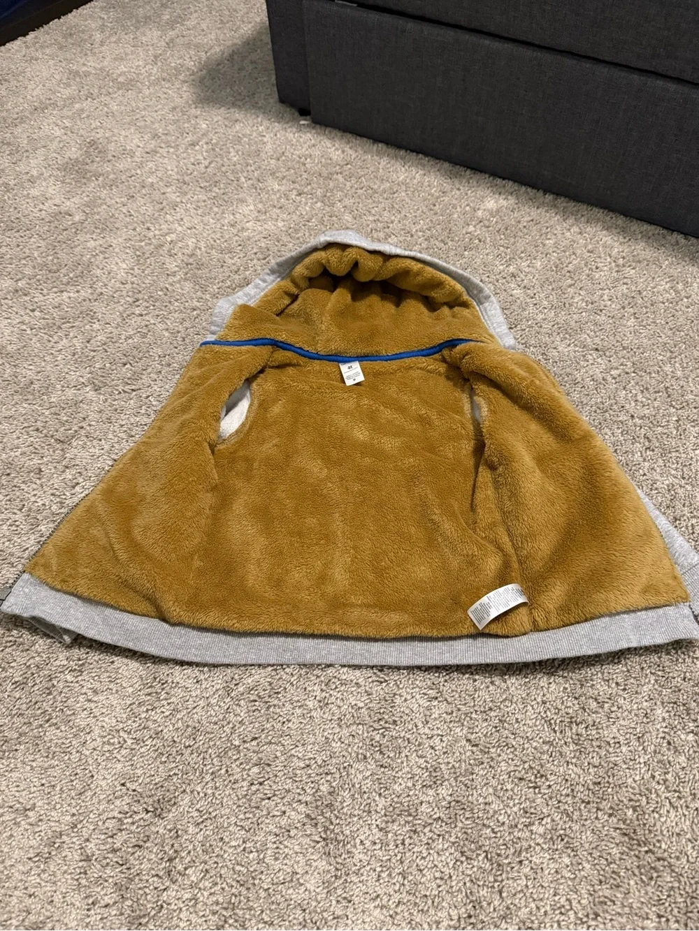 Carter's Light Gray Zip Hoodie with Mustard Lining